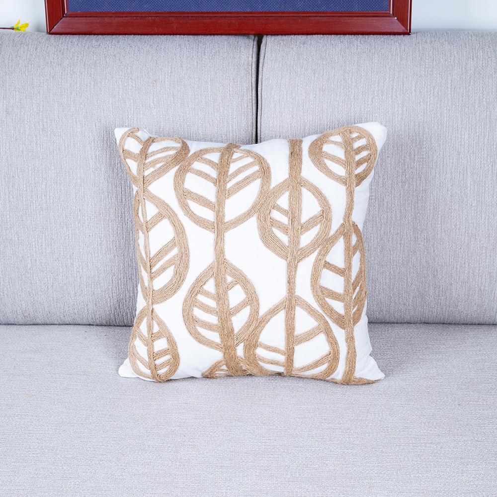 Pillowcase Linen Letters Leaf Embroidery Sofa Cushion Cover