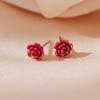 S925 silver-plated earrings flower earrings women's new advanced earrings Japan and South Korea fashion small red rose ear bone nails