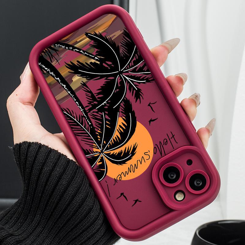 Retro Palm Tree Sunset Pattern Phone Case Shockproof Protective Cover for iPhone