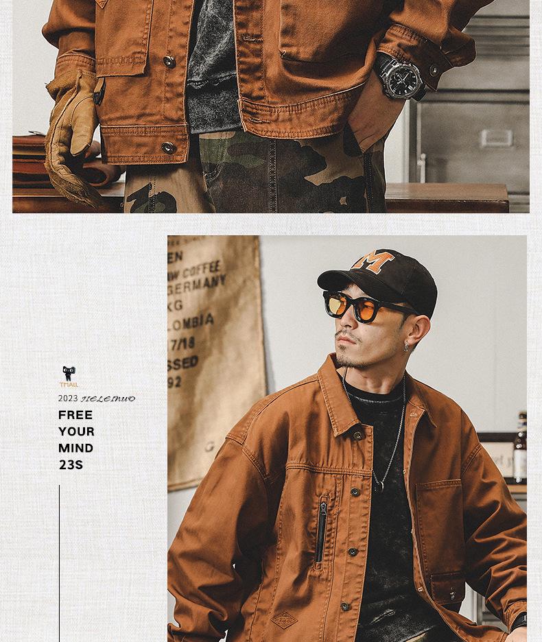Men's Retro Herringbone Workwear Jacket - American Style, Heavyweight, Spring/Autumn