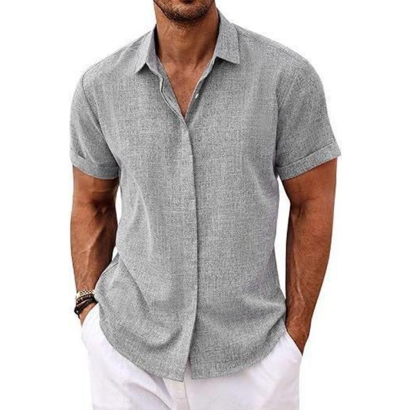 Summer Men's Linen Short Sleeve Shirt Casual Button Down Versatile Simple Top