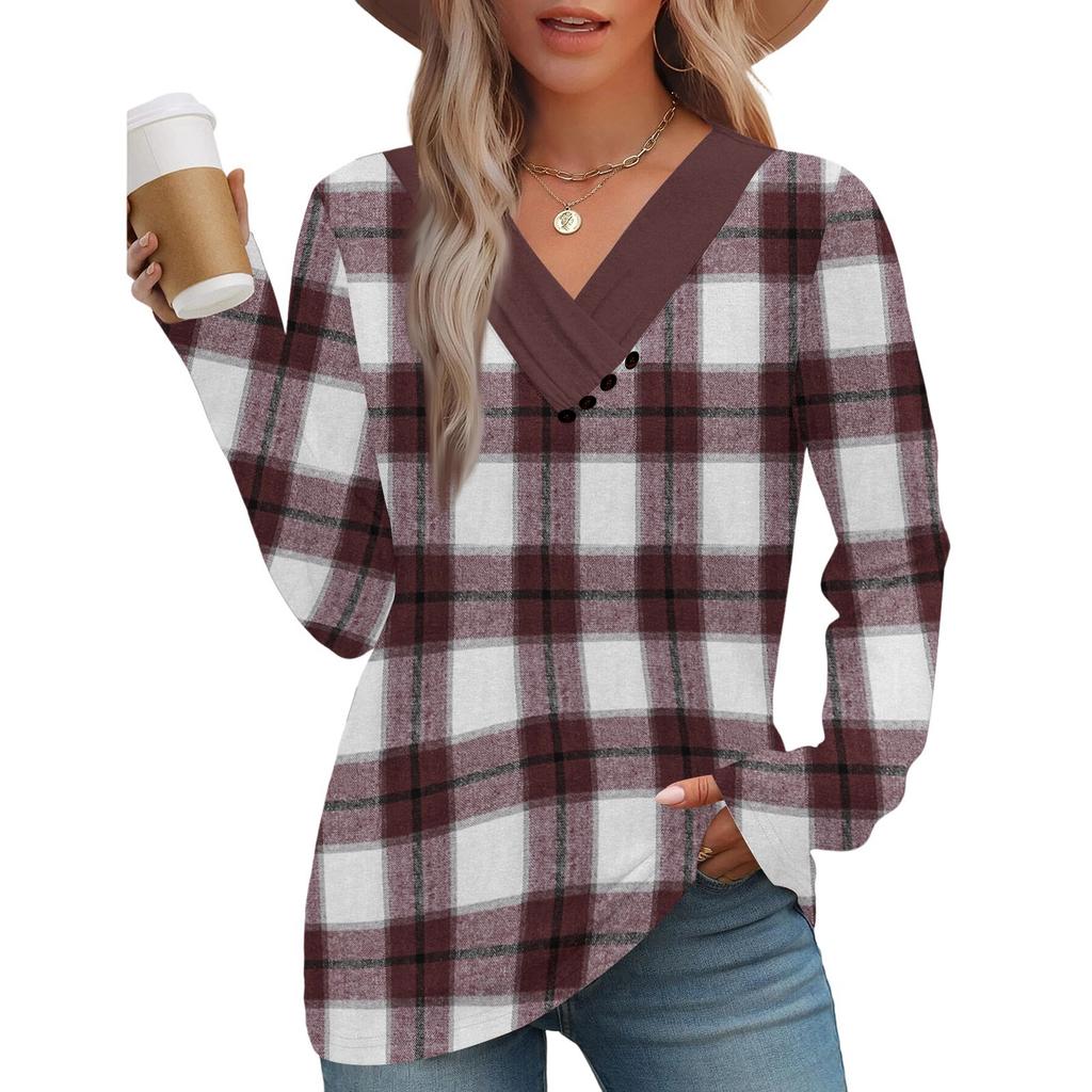 Women's Fashion Casual V-neck Ruched Long-sleeve Top