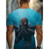 Men's 3D Printed Tropical Octopus Pattern T-shirt Trendy Printed Short-sleeved Breathable Polyester Round Neck Casual Style