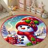 Snowman Christmas Holding a Cocoa Mug in the Snow Round Rug, Red White Christmas Style Design, Cozy Bedroom Living Room Playroom Nursery