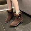 Women's Boots Autumn 2025 New Cow Suede Leather Pointed Metal Buckle Super High Quality Pointed Chelsea Boot Women Knee Boots