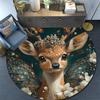 Deer with Flowers Round Area Rug,Carpet Rug for Living Room Bedroom Sofa Playroom Decor,Non-slip Floor Mat