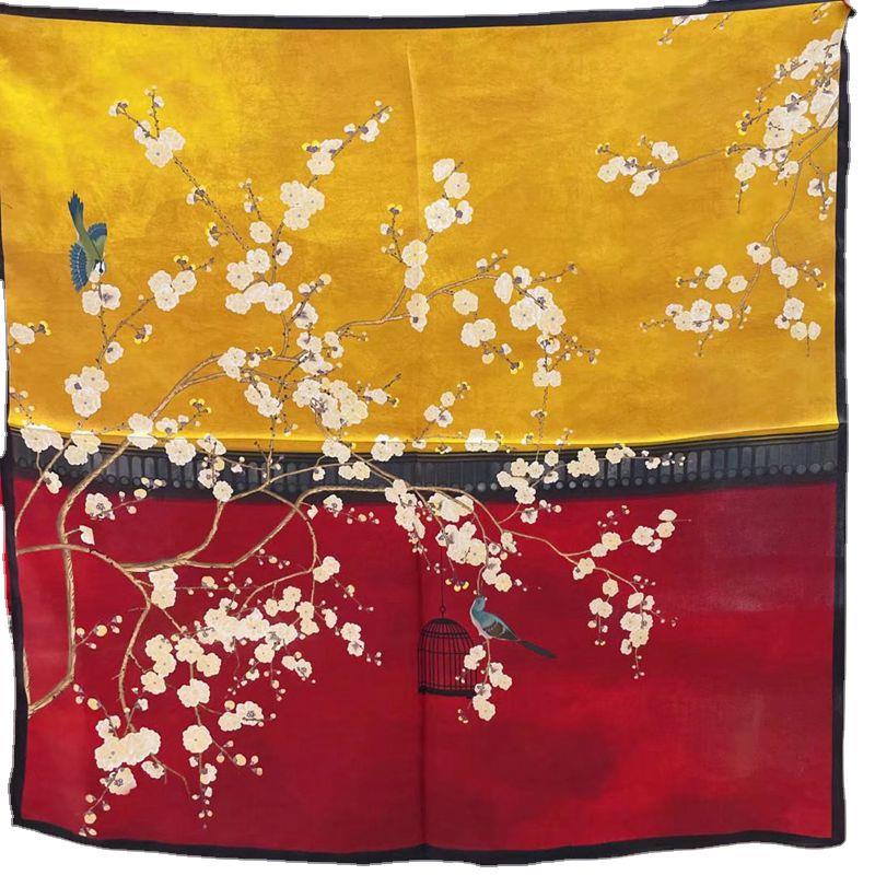 Silk Classical Vase Mulberry Silk Silk Scarf Women'S Spring And Autumn Versatile 65Cm Square Scarf Silk Scarf
