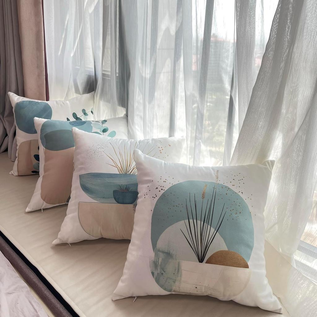 4Pcs Abstract Plant Geometric Shape Printed Pillow Cover Polyester Cushion Case 2D Flat Printing Pillowcase Nordic Calm Now