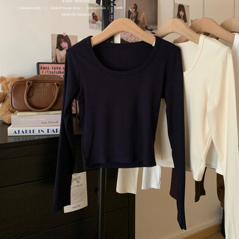Women's Autumn Chic Slim-Fit Solid Color U-neck Long-Sleeve Base Layer Top