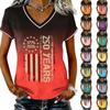 Women Casual V Neck Short Sleeve Pullover T Shirt Gradient Print Independence Day Top Lightweight Summer Tee