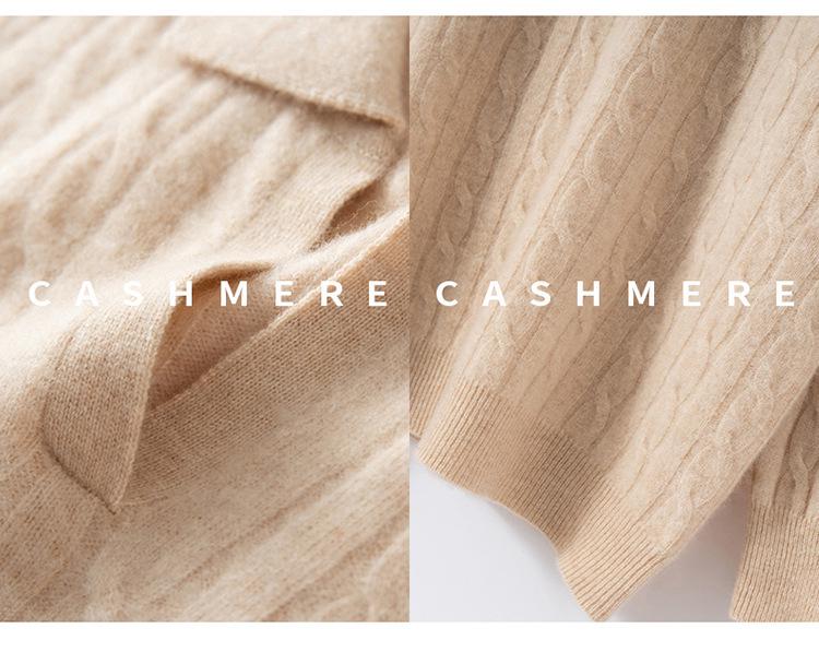 Autumn/Winter 2025 Women's Loose Cashmere V-Neck Cable Knit Sweater - Long Sleeve Pullover