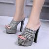Comemore  Korean Stilettos Super High Heels Sexy Plaid Platform Summer Mules Slides Party Sandal Slippers Women Shoes Female