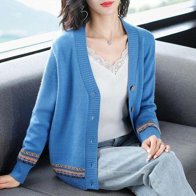 Autumn Winter Knitted Female Cardigan Loose Streetwear Knit Sweater Coat V Neck Knitted Cardigan Women Jacket