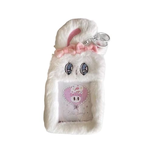 Esther Bunny Trading Card Case, Pass Holder, Fluffy Plush Toy (White)