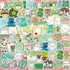 Cute Bear & Rabbit Expression Stickers - Green Tones, Waterproof, Removable for Journals, Bottles, and Phone Cases