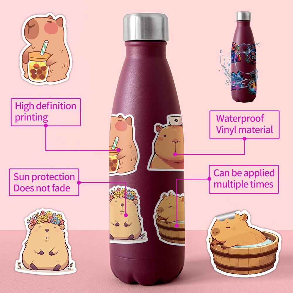 50 Pack Cute Capybara Graffiti Stickers: Waterproof Decorative Decals for Suitcases, Water Bottles, and Journals.
