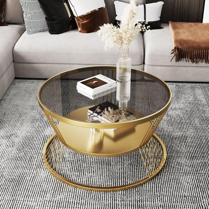 Tempered Glass Coffee Table Round Living Room Center Tables Modern Luxury Storage Coffee Tables Minimalist End Table Furniture
