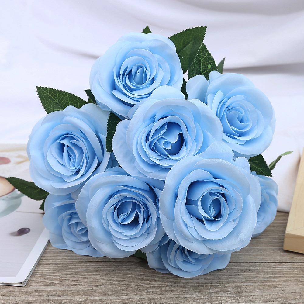 

9 Head Real Happy Flower Mini 10 Colors Natural Silk Rose Flowers Photography Photo Gift Crystal Grass Bouquet Home Decorative