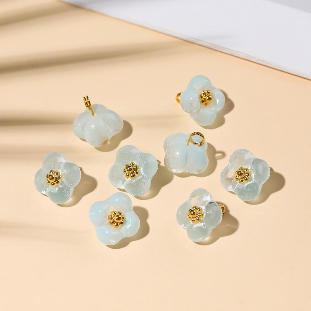 5Pcs Colored Glaze Flower Shape Bead Pendant For Jewerly Making DIY Necklace Bracelet Accessory синий