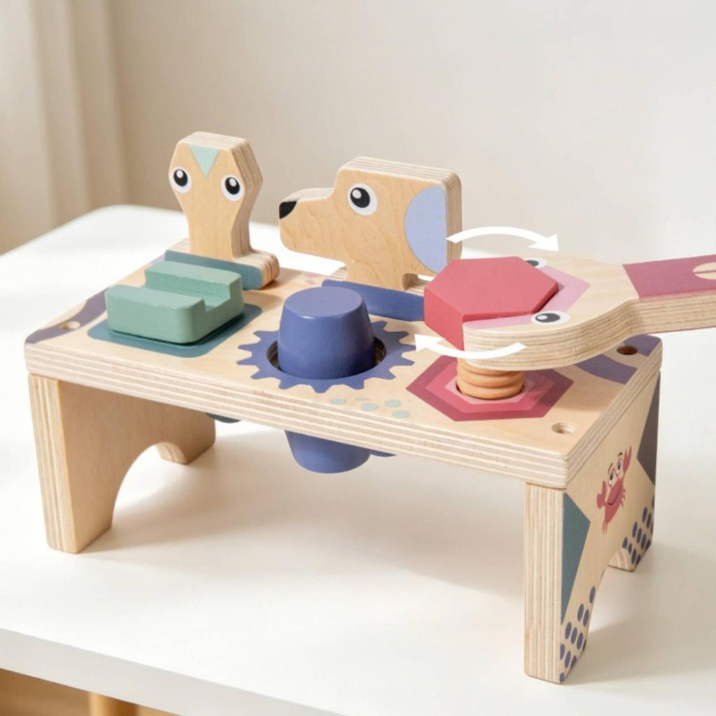Tool Table Toy Cutout Holes Wooden Balance Printed Shapes