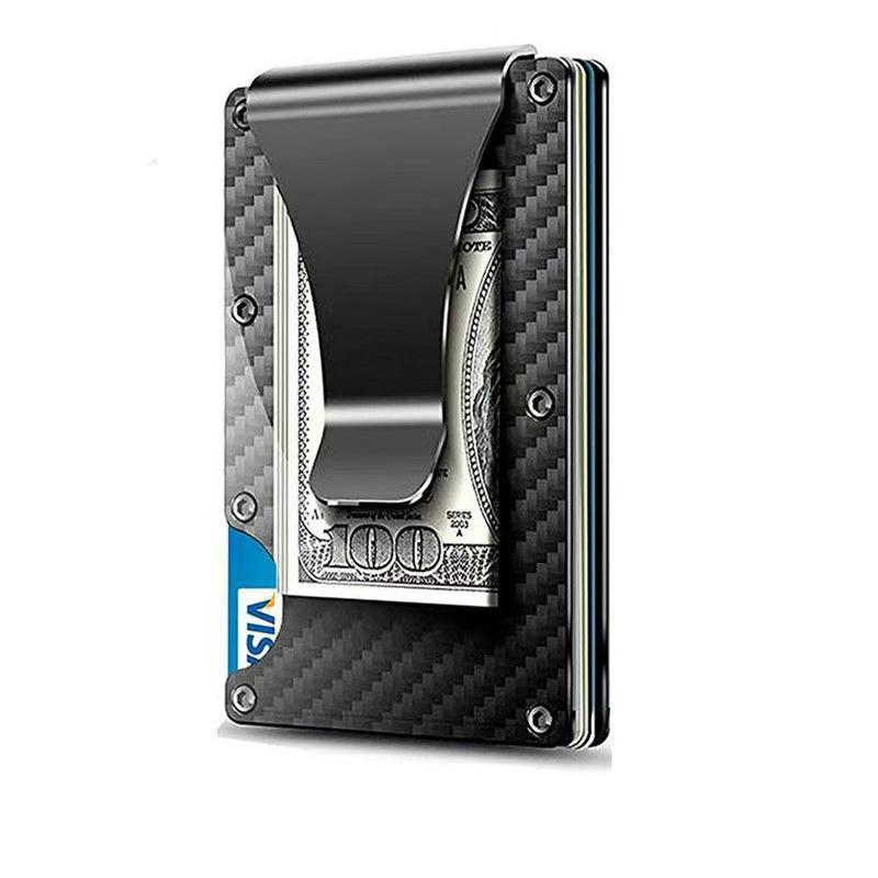 

1Pcs Rfid Blocking Metal Wallet Minimalist Wallet For Men Carbon Fiber Money Clip Cash Strap Wallet Aluminum Card Holder One Size