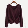 Women Long Sleeve Solid Color V-neck Sexy Cross Knotted Panel Sweater 
