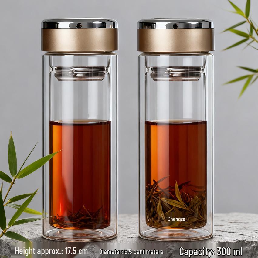 High-Temperature Resistant Double-Layer Printed Borosilicate Glass Tea Cup 300ml
