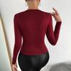 Elegant Women's Jujube Red Long-Sleeve T-shirt - Autumn/Winter 2024 Fashion