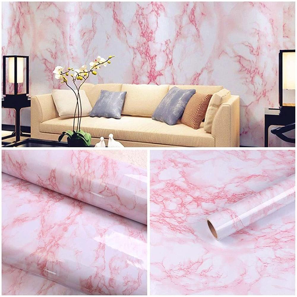 Pink Marble Wallpaper Removable Self Adhesive Paper Waterproof Sticker Decoration for Kitchen Island Countertops Cabinet Vanity Room