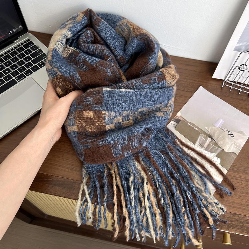 Korean atmosphere autumn and winter scarf women's versatile thickened scarf student couple dual-purpose plaid warm shawl men