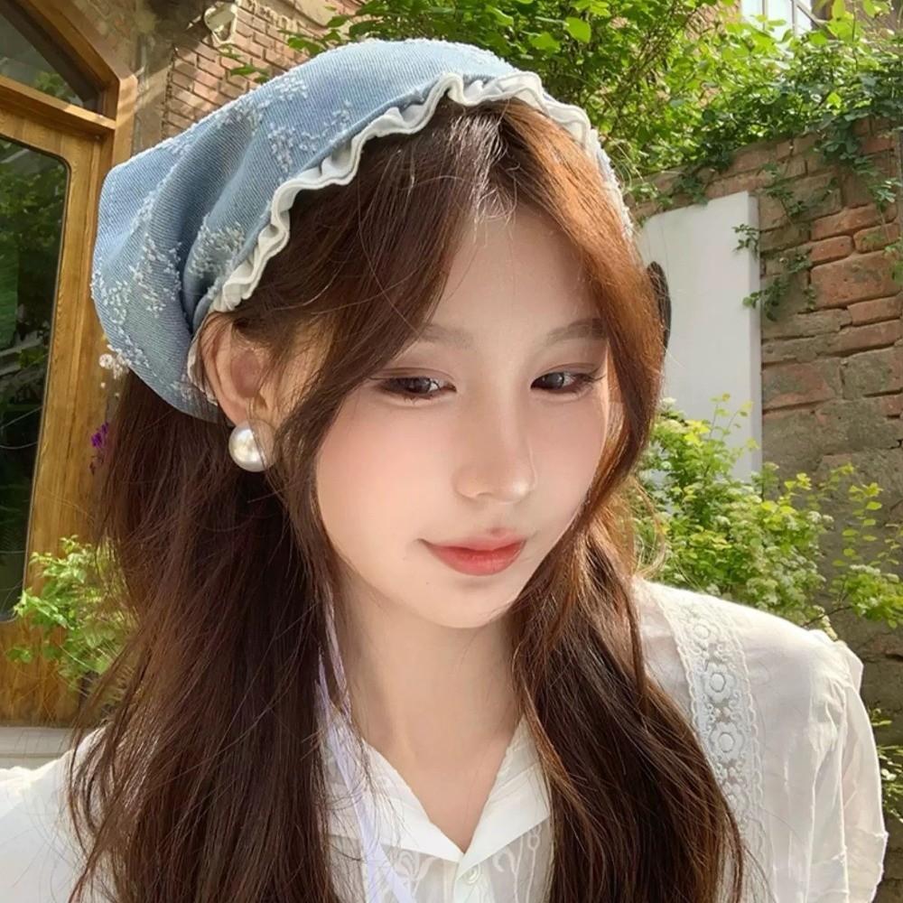 Lace Strap Triangle Scarf Denim Headscarf Fashion Star Hair Scarf  Photo
