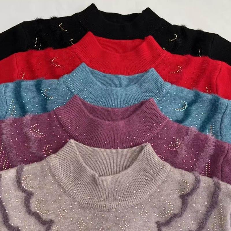 Pullover für Damen Winter Baumwolle Verdickt Warmer Strick Dehnbar Langarm Oversize Jumper Pullover Tops