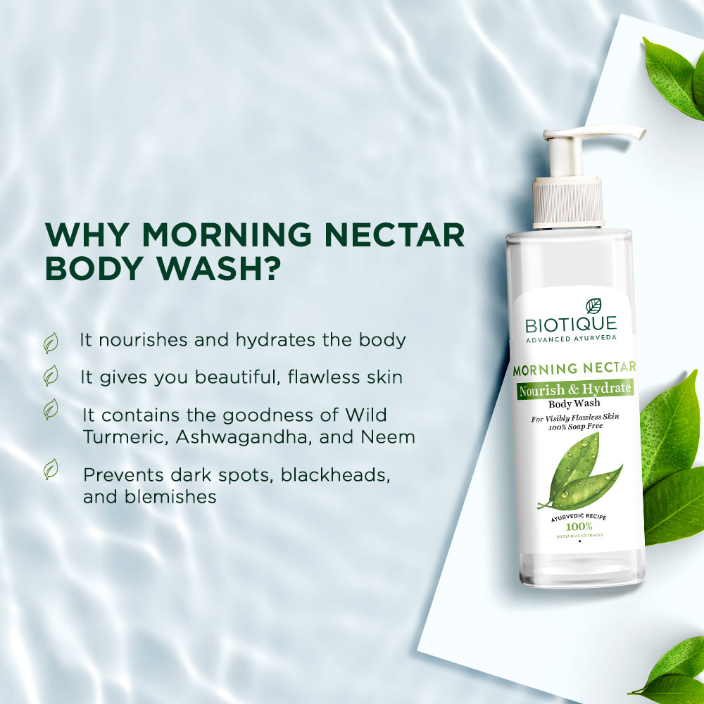Biotique Morning Nectar Body Wash For Hydrated Glowing Skin, 200ml, Preservative Free, Vetiver Scent, All Skin Types