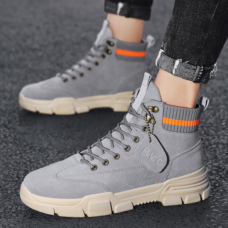 Men's Fleece Thickened Snow Boots Men's Boots Outdoor Work Boots Retro Motorcycle Boots Men D458
