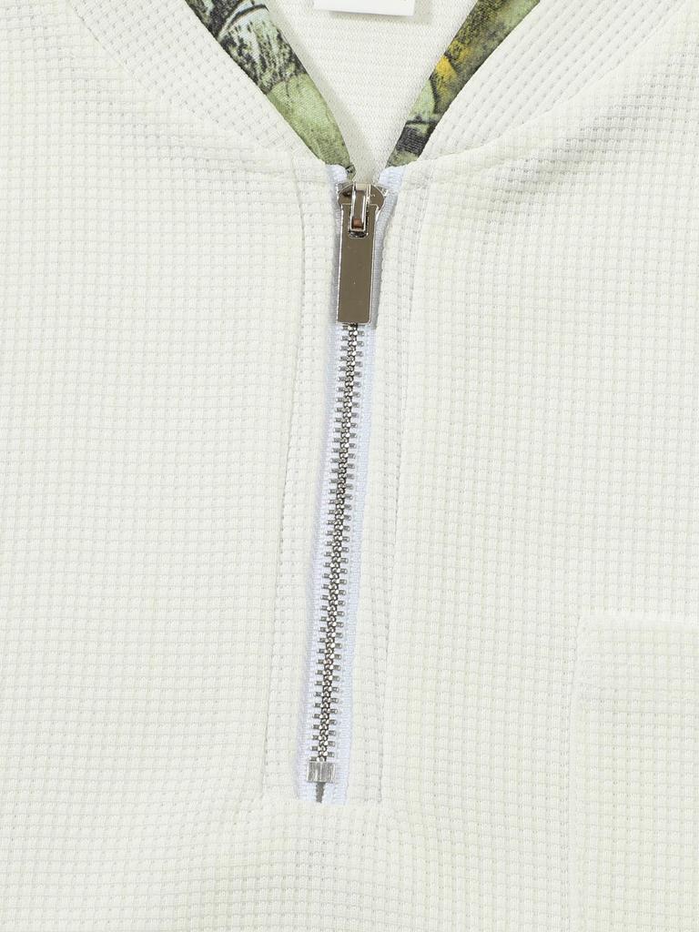 Summer Men's Waffle Texture Color Block Zipper Collar Short Sleeve Shorts Outdoor Set