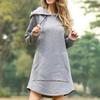 Hoodies Casual Losse Effen Jurk Vrouwen Elegant Lange Stijl Zak Oversized Sweatshirt Vrouwelijk Lief Design Chic Streetwear Jurken