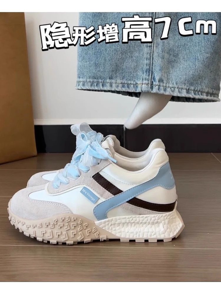 

[Inner height increase of 5cm] Forrest Gump shoes women s 2025 new small thick-soled casual shoes ribbon color matching German training shoes 34