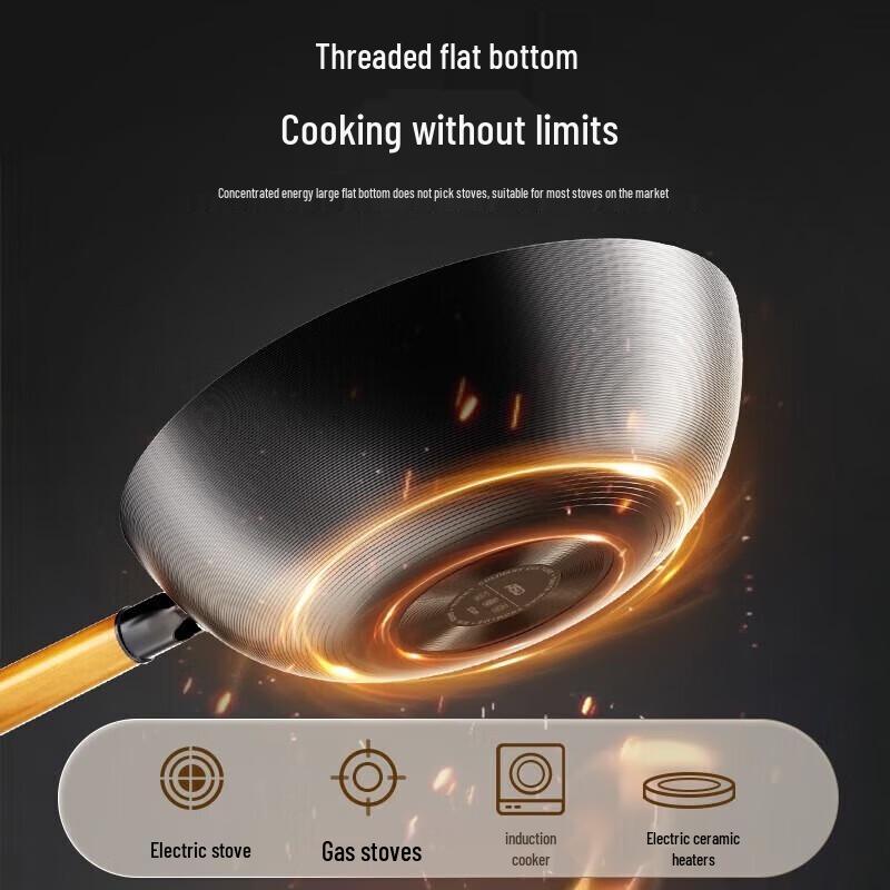 ASD 30cm Refined Iron Stir-Fry Wok with Visible Lid