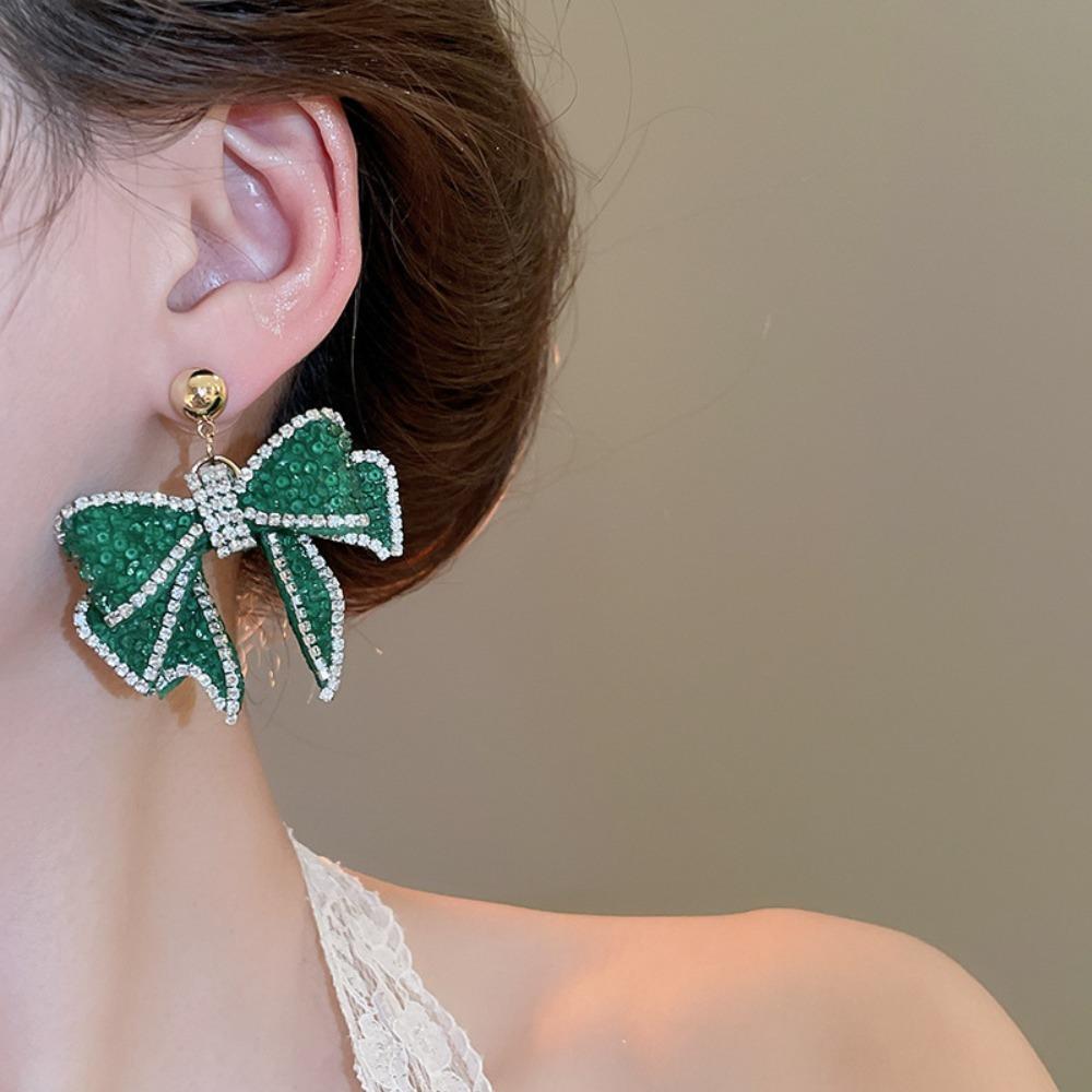 Ear Jewelry Sweet Stud Earrings Zircon Bowknot Dangle Earrings Crystal Bow Earrings Wedding