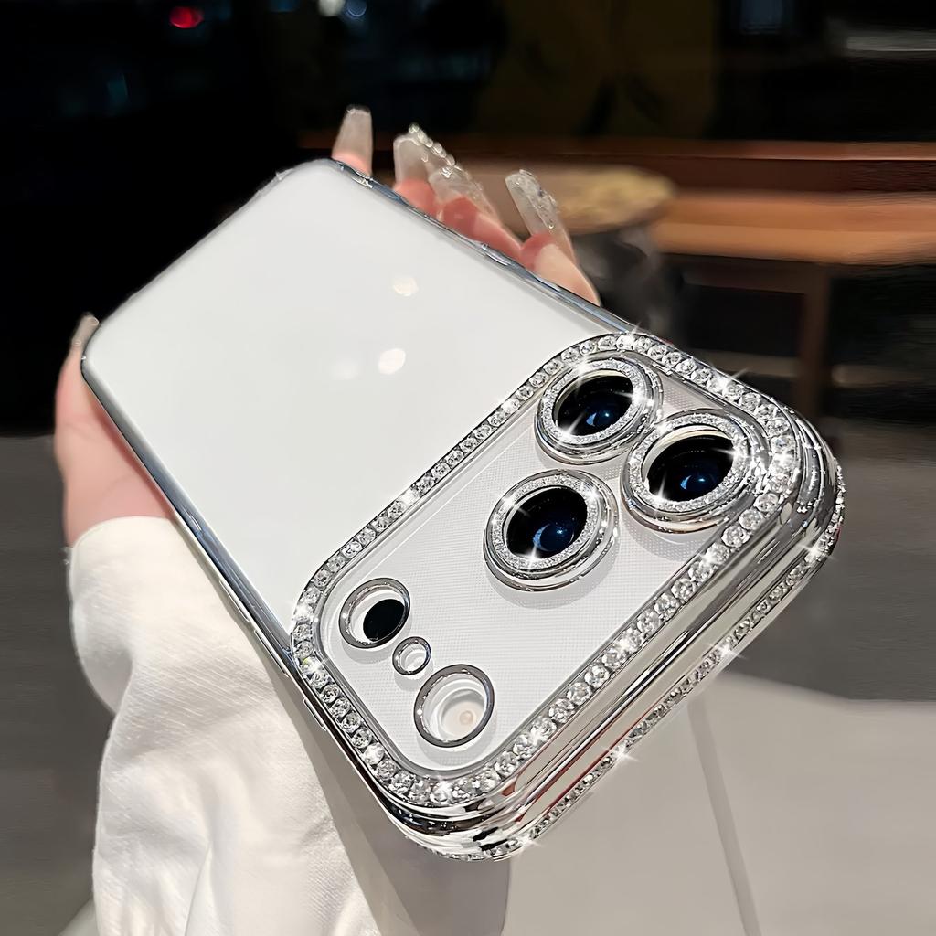Electroplated diamond suitable for iPhone17PROMAX transparent silicone mobile phone case Apple 16 all-inclusive lens film glitter