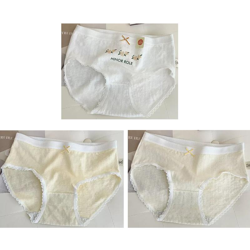 3pcs Cotton Women Flower Printe Panties Adolescent Mid Waist Underwear Girl Fashion Brief Breathable Panty Student Soft Lingerie