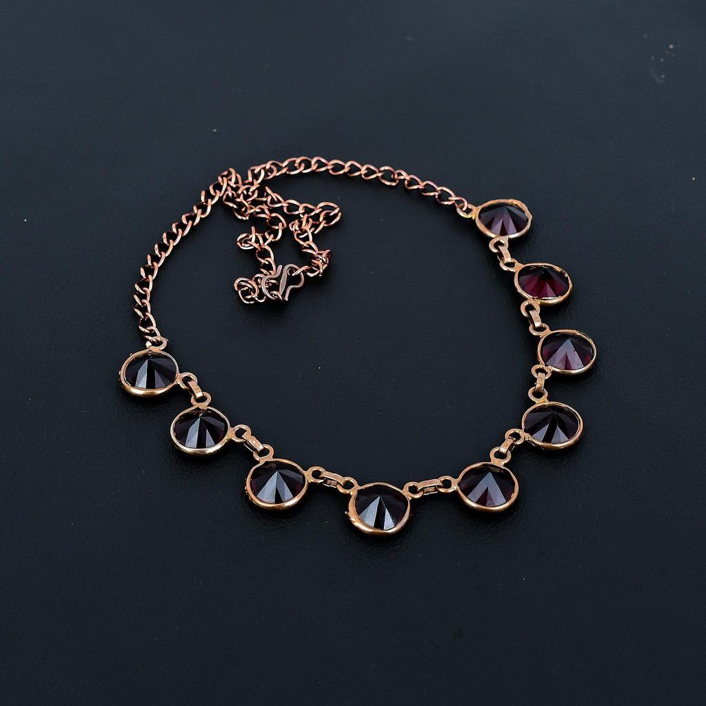 Garnet Copper Electroformed Necklace with Adjustable Chain, Handmade Gemstone Jewelry Necklace For Memorial Day