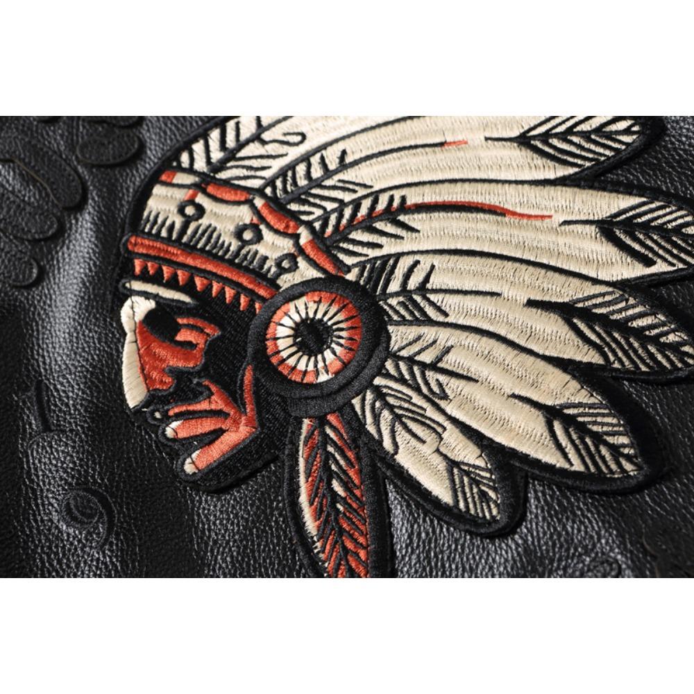 Chinese Size Indian Embroidery Coat Genuine Cowhide Casual Leather Jackets for Men Leather Jacket Spring Autumn