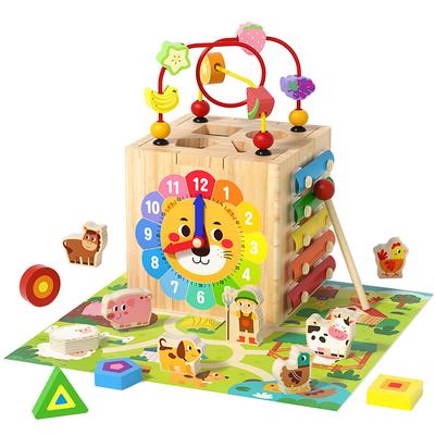 Montessori Educational 7In1 Wooden Activity Game Boys and Early Music Color and Shape Fine Coordination Kindergarten Gift Toy, Cube, Toy, Children's