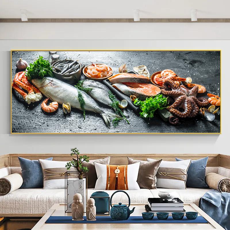 

Картина на холсте со свежей рыбой и морепродуктами, настенное искусство, морская рыба, лобстер, кальмар, постеры и принты для декора гостиной 30x90CM NO Frame