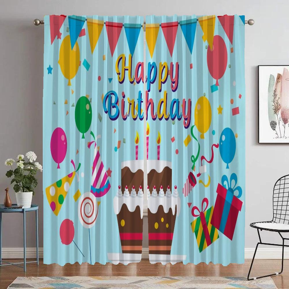 Happy Birthday Partition Home Interior Curtains for Living Room Blackout Curtain Tulle for Bedroom Halloween Decoration Shades