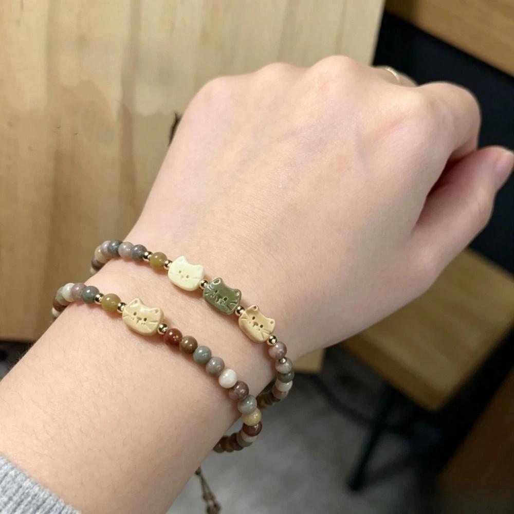 Ornaments New Chinese Style Cat Bracelet Best Friend Cute Zen Beaded Bracelet Resin Women Jewelry Gift