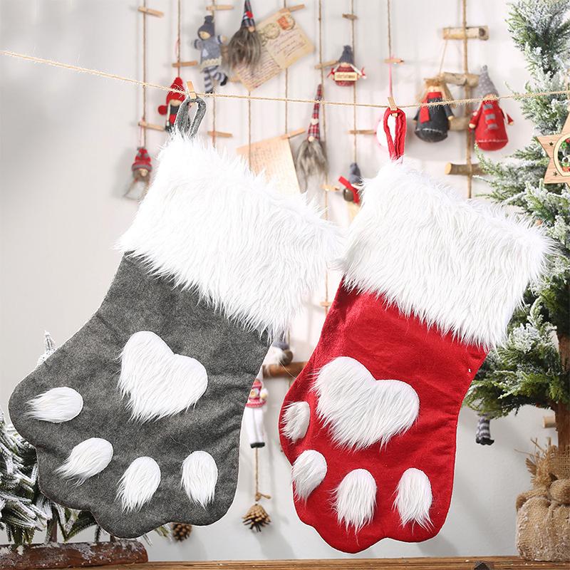 1PC Reusable Christmas Gift Bags with Sock Design Matching Red-Grey Christmas Sock & Bag Set 44x22cm