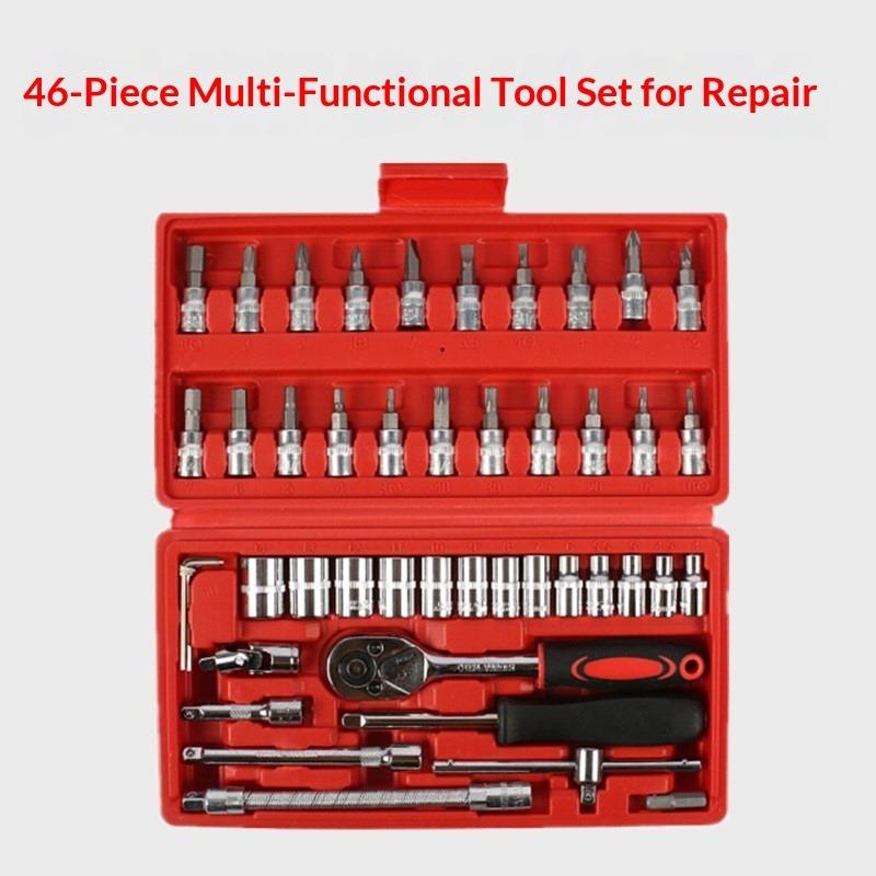 46-Piece Socket Wrench Set Car Motorcycle Auto Protection Set Household Xiaofei Hardware Tools Combination Set 46-piece sleeve (red)