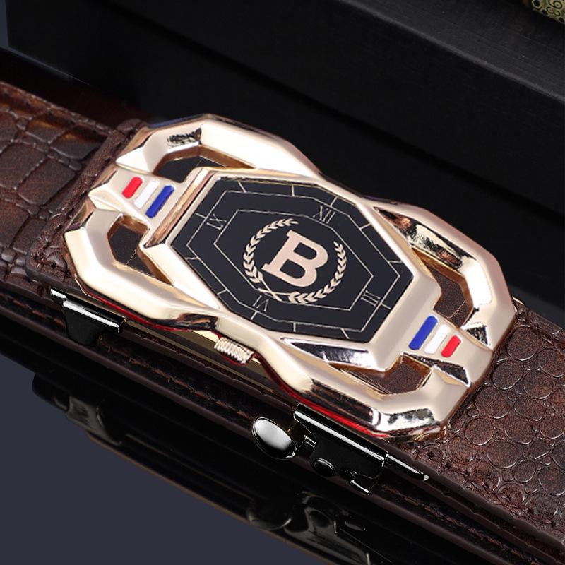 Men's Genuine Crocodile Pattern Leather Belt with Automatic Buckle - Stylish Casual Business Accessory